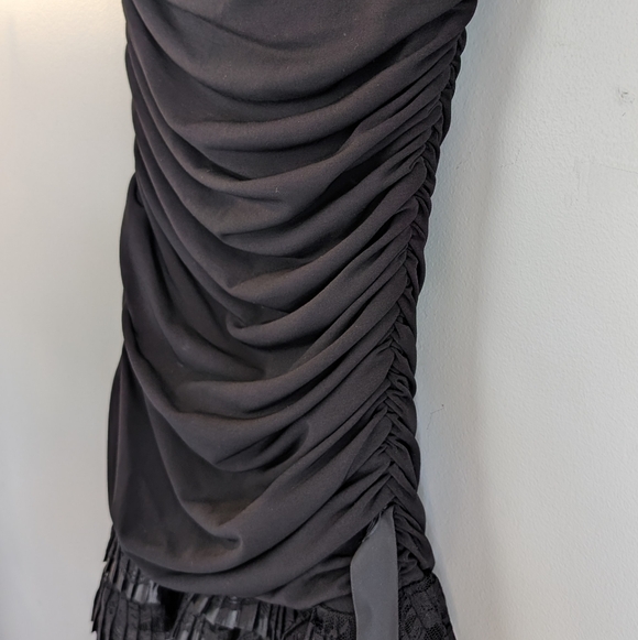 Vintage Y2K Lissa Paris Dress, Black Sleeveless Mini Bodycon w Ruffle Skirt - Picture 3 of 14